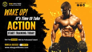 Fitness Gym yellow black color banner graphic design